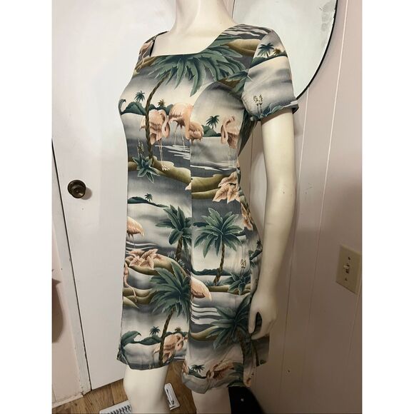 Vintage Tori Richard Pink Flamingo Hawaiian Print Short Dress S - Picture 2 of 10